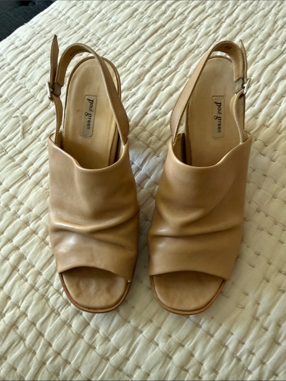 Paul Green Tan Leather Ruched Slingback Mules